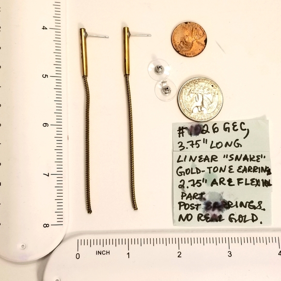 ✅Bloomingdales Gold Long Linear Snake Chain Post Earrings - Picture 4 of 12